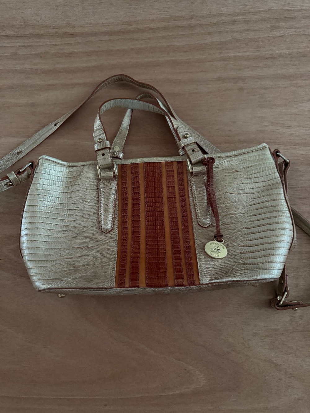 BRAHMIN MINI ASHER CABANA VINEYARD Cream/Brown MELBOURNE LEATHER CROSSBODY BAG